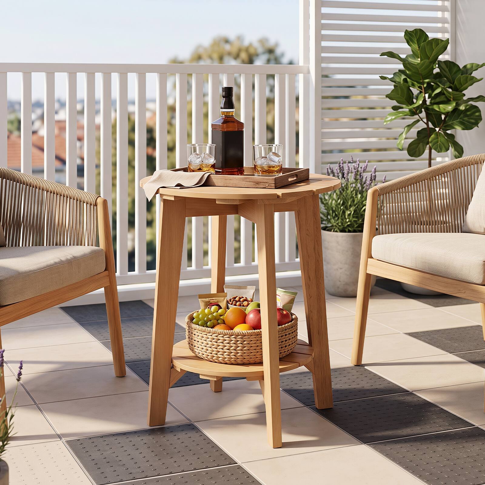 Alt View 1. Gymax - Gymax 2PCS Outdoor Eucalyptus Wood Side Table 2-Tier End Table Slatted Tabletop Natural - Yellow.