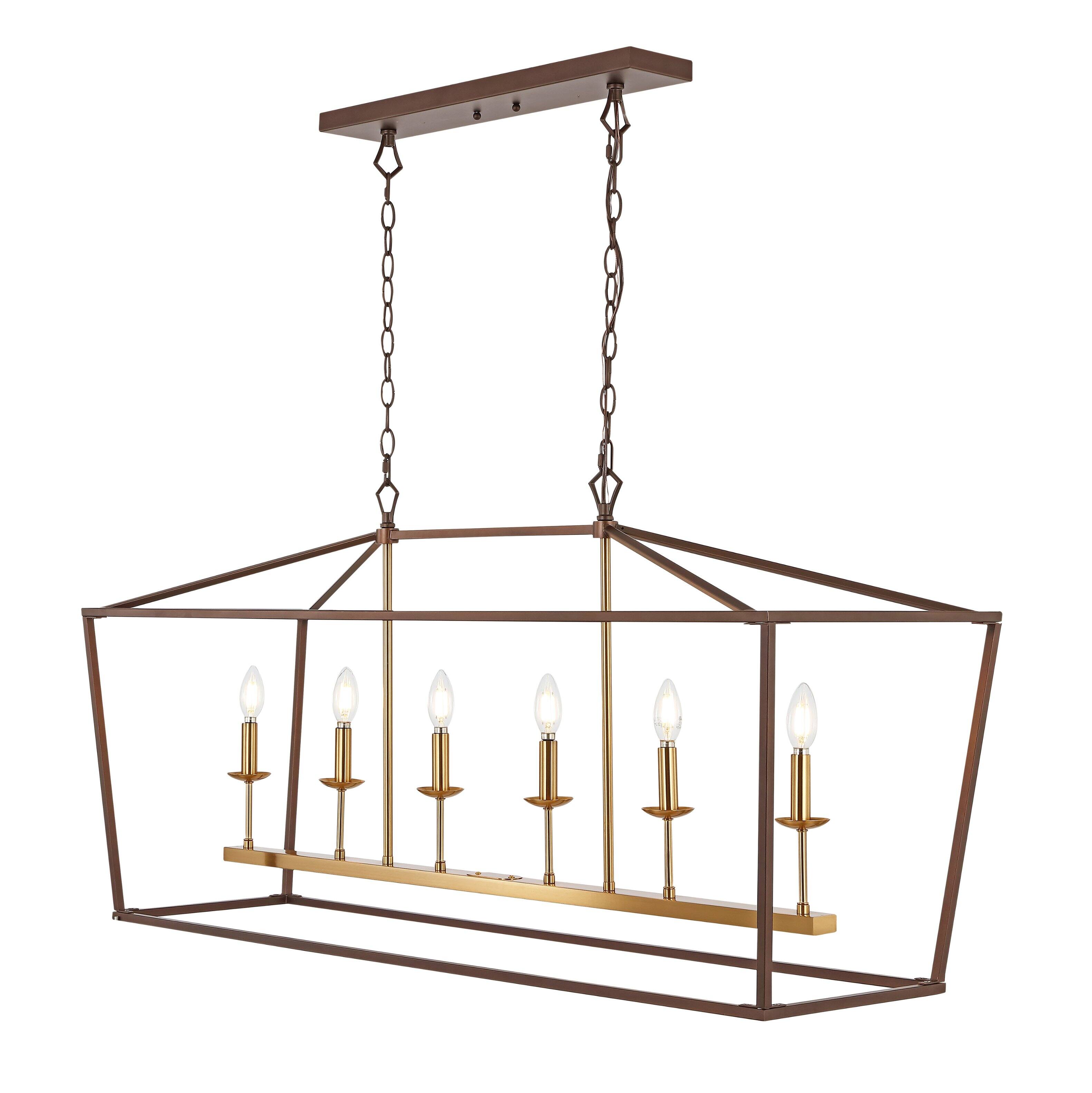 Front. Jonathan Y - Pagoda 49" 6-Light Classic Traditional Metal Linear Cage Lantern LED Pendant, Oil Rubbed Bronze/Brass Gold - Oil Rubbed Bronze.