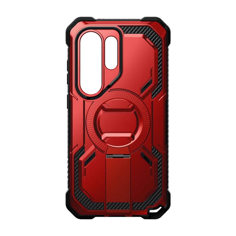 Angle. i-Blason - Armorbox Case for Samsung Galaxy S26 Ultra – Kickstand, Screen Protector, Military-Grade - Metallic Red.