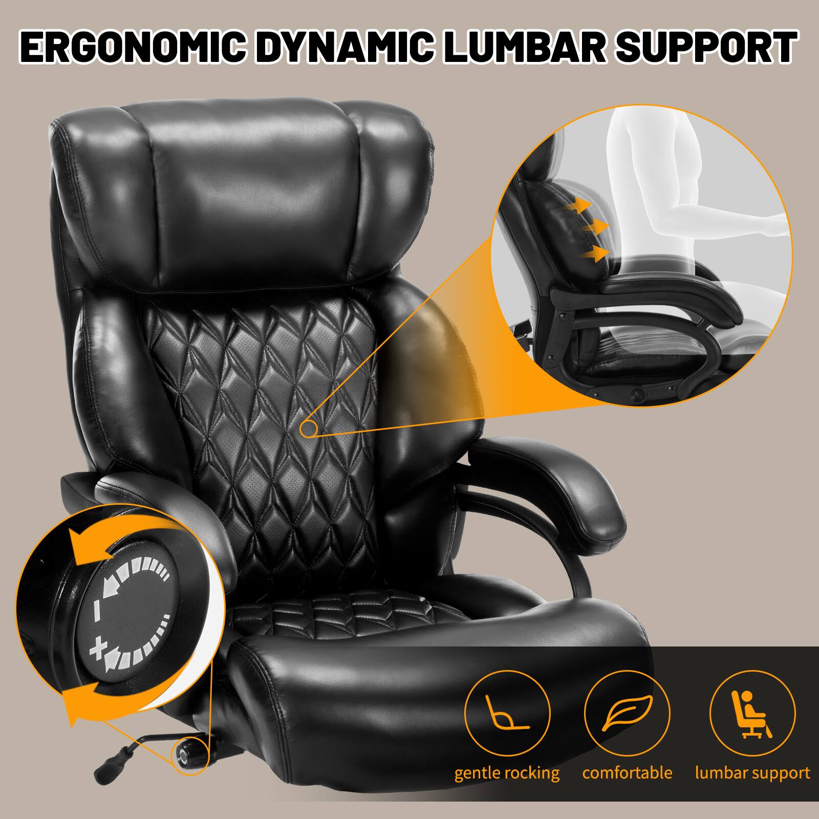ERGONOMIC DYNAMIC LUMBAR SUPPORT

- gentle rocking
- comfortable
- lumbar support