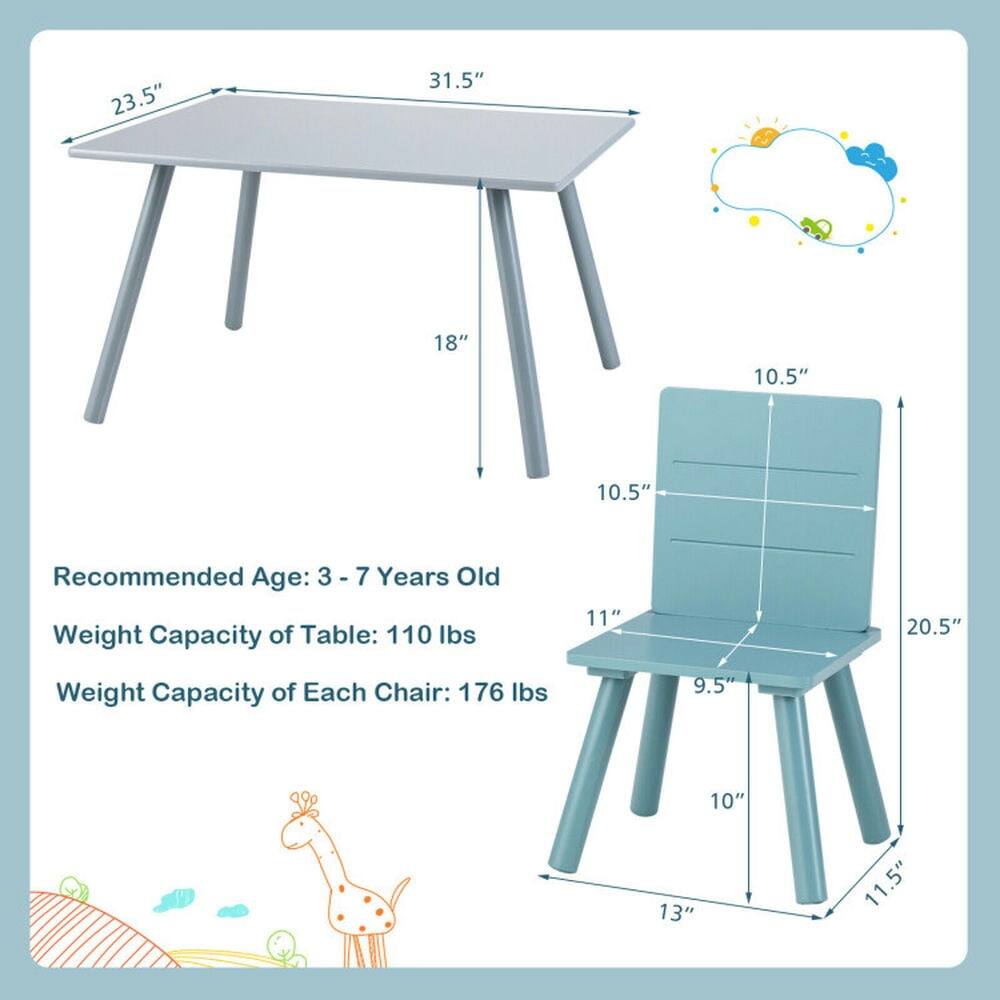23.5" 31.5" 18" 10.5" 10.5"  
Recommended Age: 3 - 7 Years Old  
Weight Capacity of Table: 110 lbs  
11" 20.5"  
Weight Capacity of Each Chair: 176 lbs  
9.5" 10" 13" 11.5"
