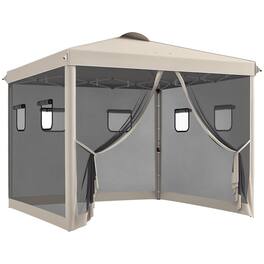 Outsunny - x 10' Pop Up Canopy Tent, Instant Sun Shelter with Netting, Windows and Carry Bag - Beige