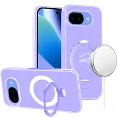 Front. Kitcheniva - Matte Finish Metal Circle Ring Stand Rugged Cover Phone Case With Tempered Glass For Google Pixel 10a Light Purple - Light Purple.
