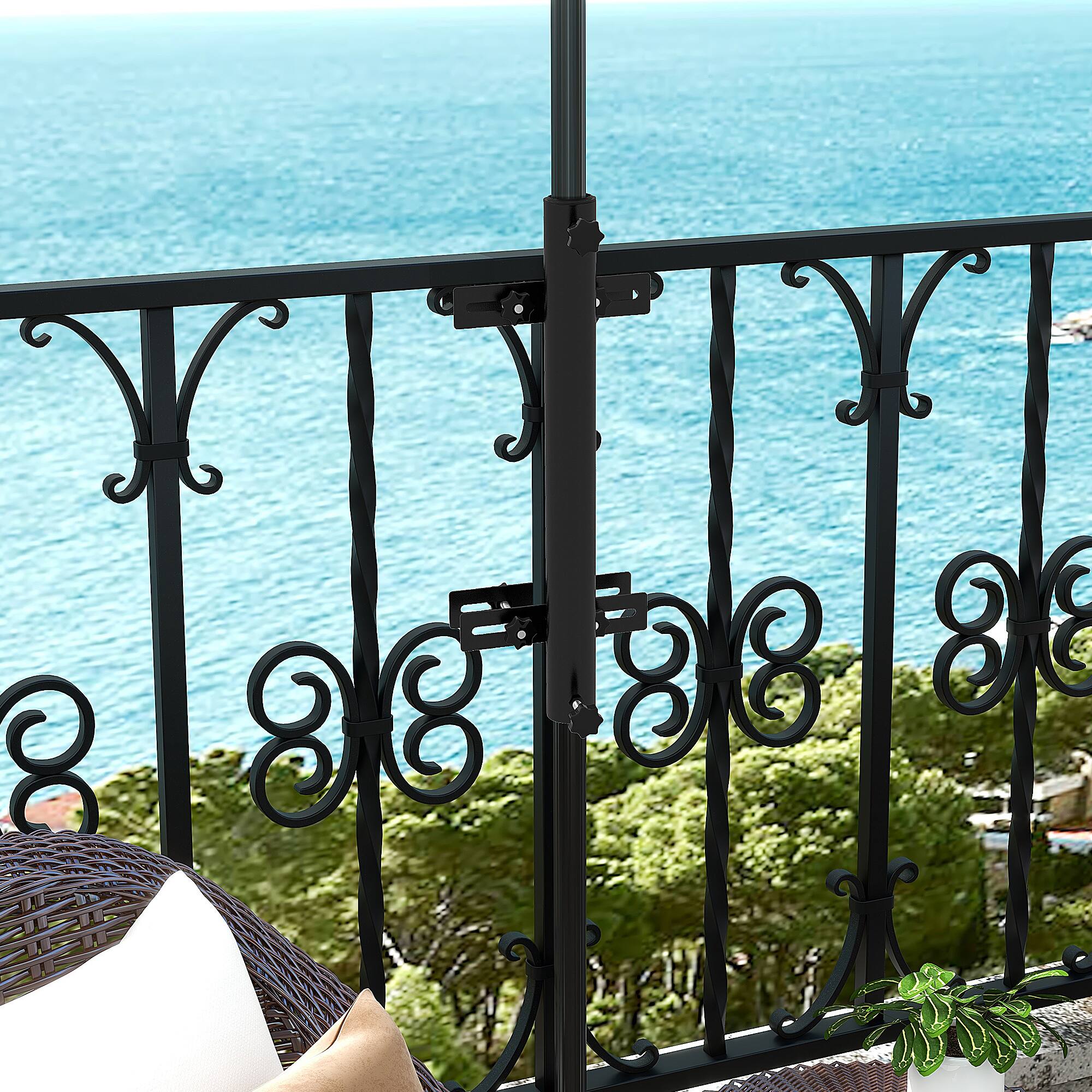 Alt View 1. Outsunny - Umbrella Holder Stand for Deck Railing - Black.