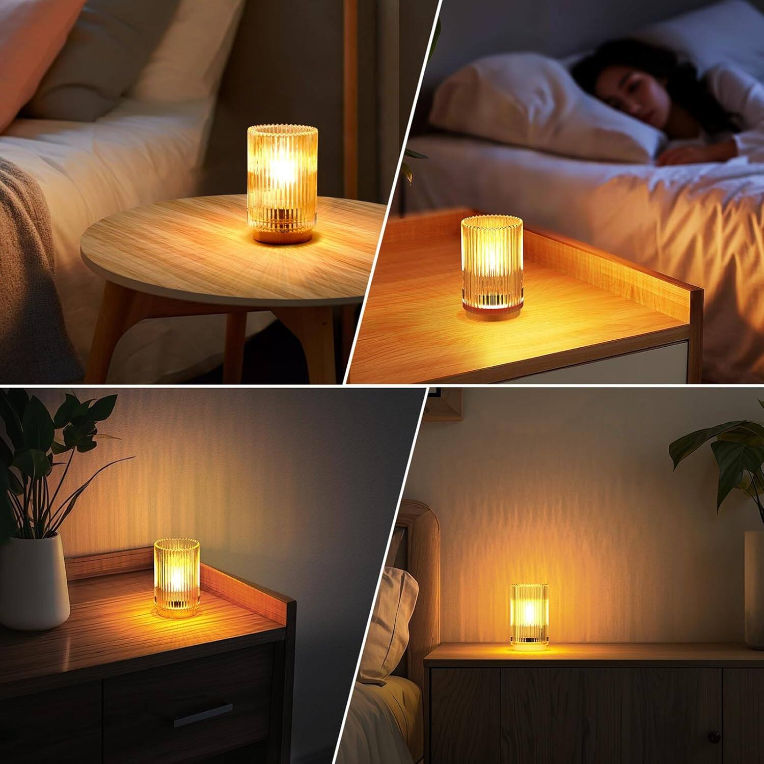 Alt View 3. Stamp n Camp - Battery Operated Lamp Cordless Table Lamp with Timer Desk Bedside Lamps with LED Warm Light Glass Table Lamp for... - Transparent-1.