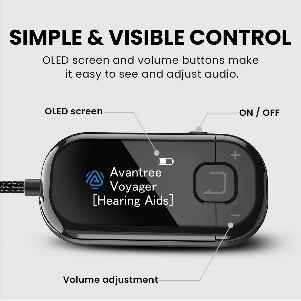Alt View 1. Avantree - Voyager HA – Premium OLED Display Auracast Transmitter & TV Streamer for Auracast-Enabled Hearing Aids.