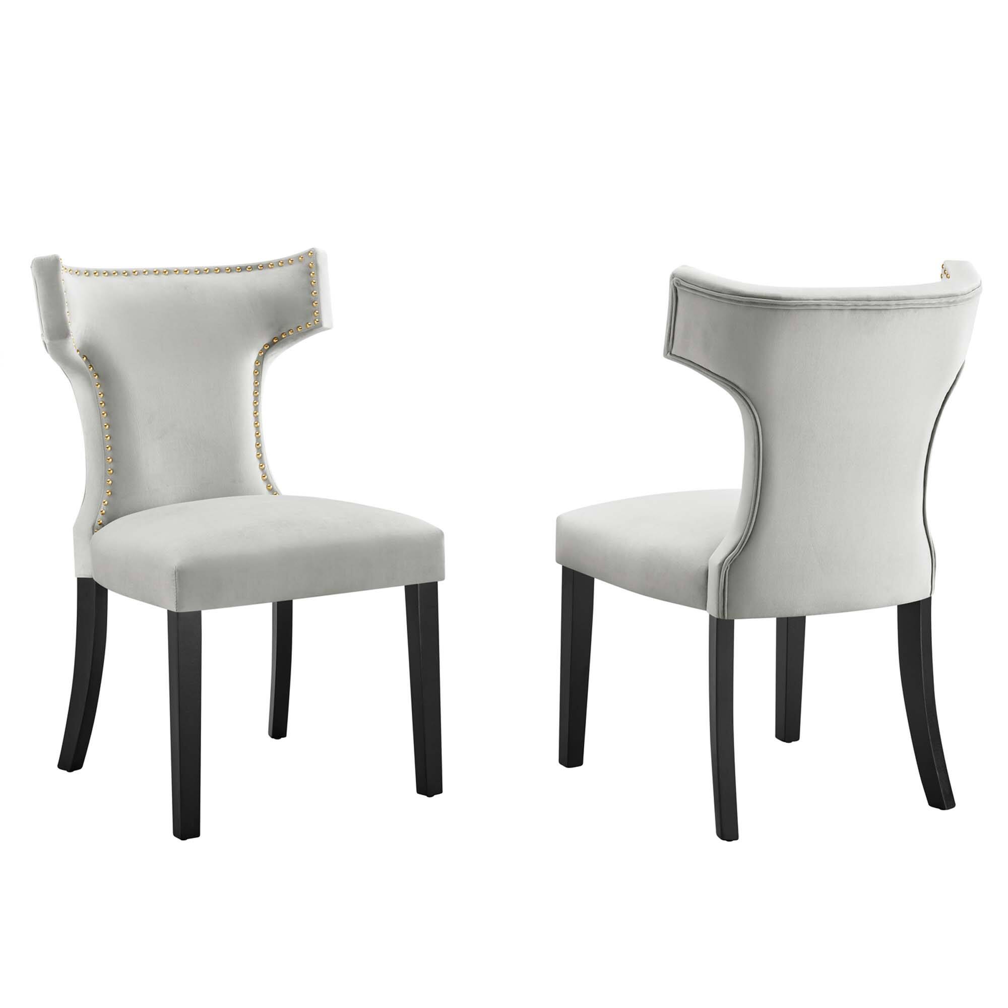 Angle. Modway - Curve Performance Velvet Dining Chairs Set of 2 by Modway - Light Gray.