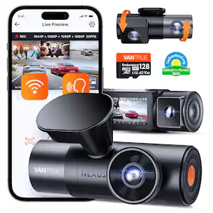 Vantrue - N5 4-Channel Dash Cam w/ 128GB Micro SD Card, All-Around Coverage, Parking Mode, Night Vision, 5GHz Wi-Fi & GPS - Black