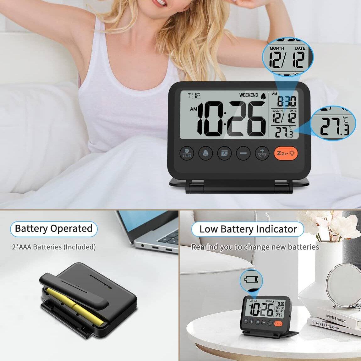 MONTH DATE 12/12  
12 WEEKEND AM TUE 8:30 AM  
MNTH CATE 10:26  
12/12 12 27.3 + 5 Zzz  
12/24 CC"F 27.3  
Battery Operated 2AAA Batteries (Included) Low Battery Indicator Remind you to change new batteries  
5 830 1026 22 211 2 2 SauN N - KISTOLK XFOL