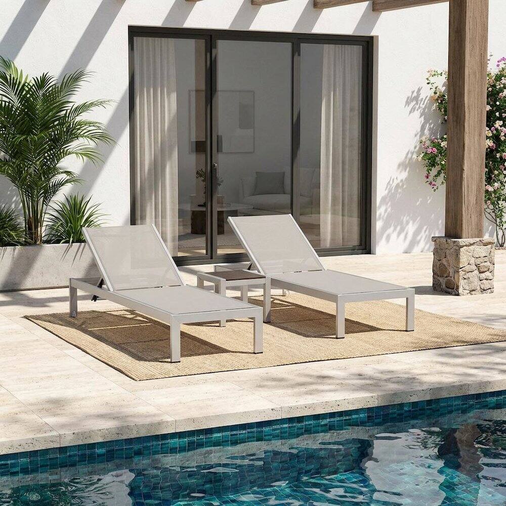 Angle. Outdoor Escape - Outdoor Patio Aluminum Set With 3 Pieces And Cushioned Seats - Gray.