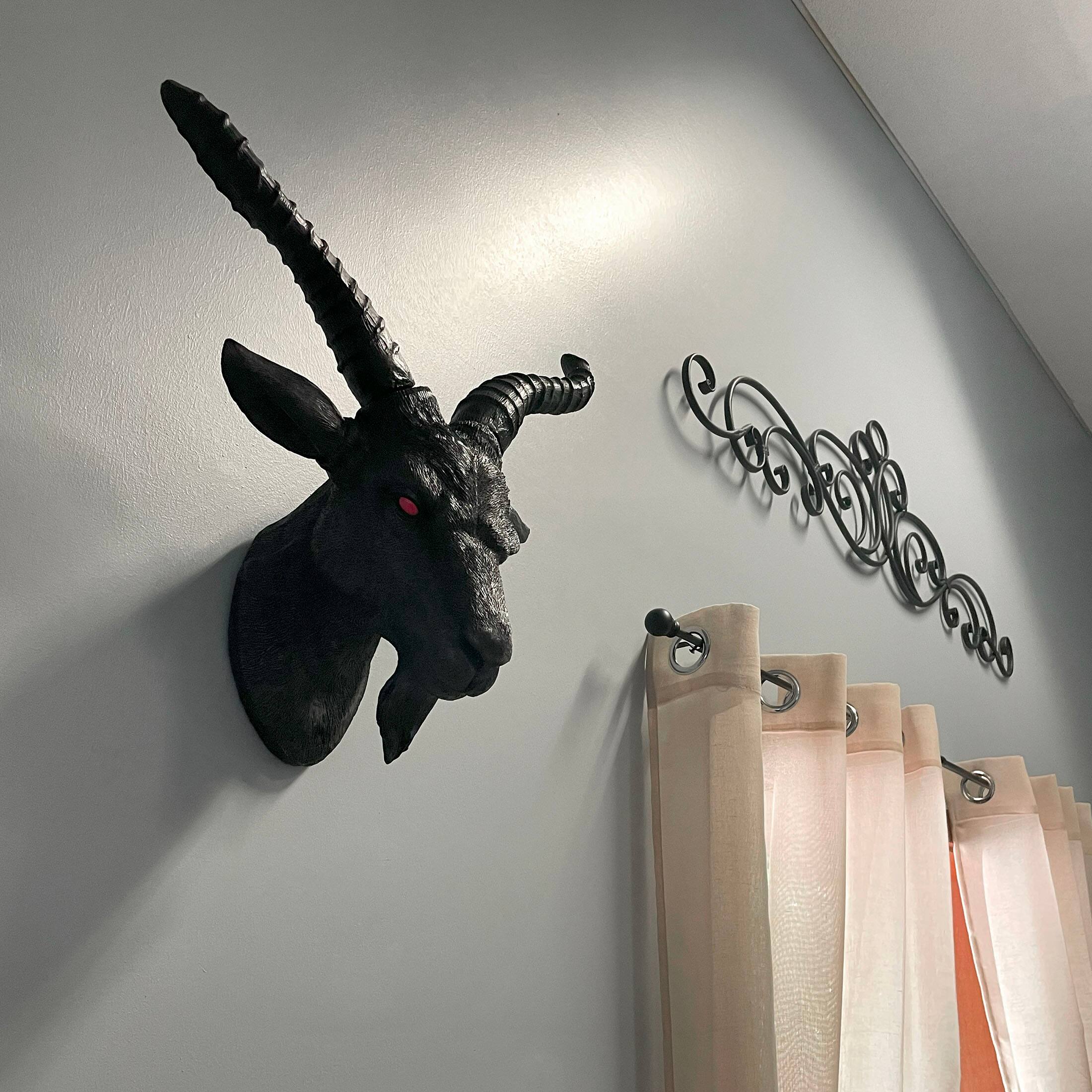 Alt View 4. World of Wonders - Black Baphomet Lucifer Supernatural Goat Head Sabbath Occult Wall Hanging Decor - Black.