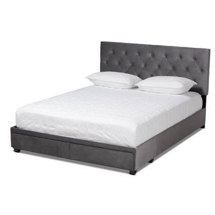 Front. Baxton Studio - Caronia Modern and Contemporary Velvet Fabric Upholstered 2-Drawer Queen Size Platform Storage Bed - Grey/Black.