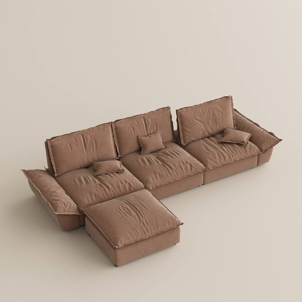 Alt View 10. POVISON - 141.73" Sailboat Deep Sofa Stain Resistant Cozy Couch with Ottoman - Brown Suede Fabric.