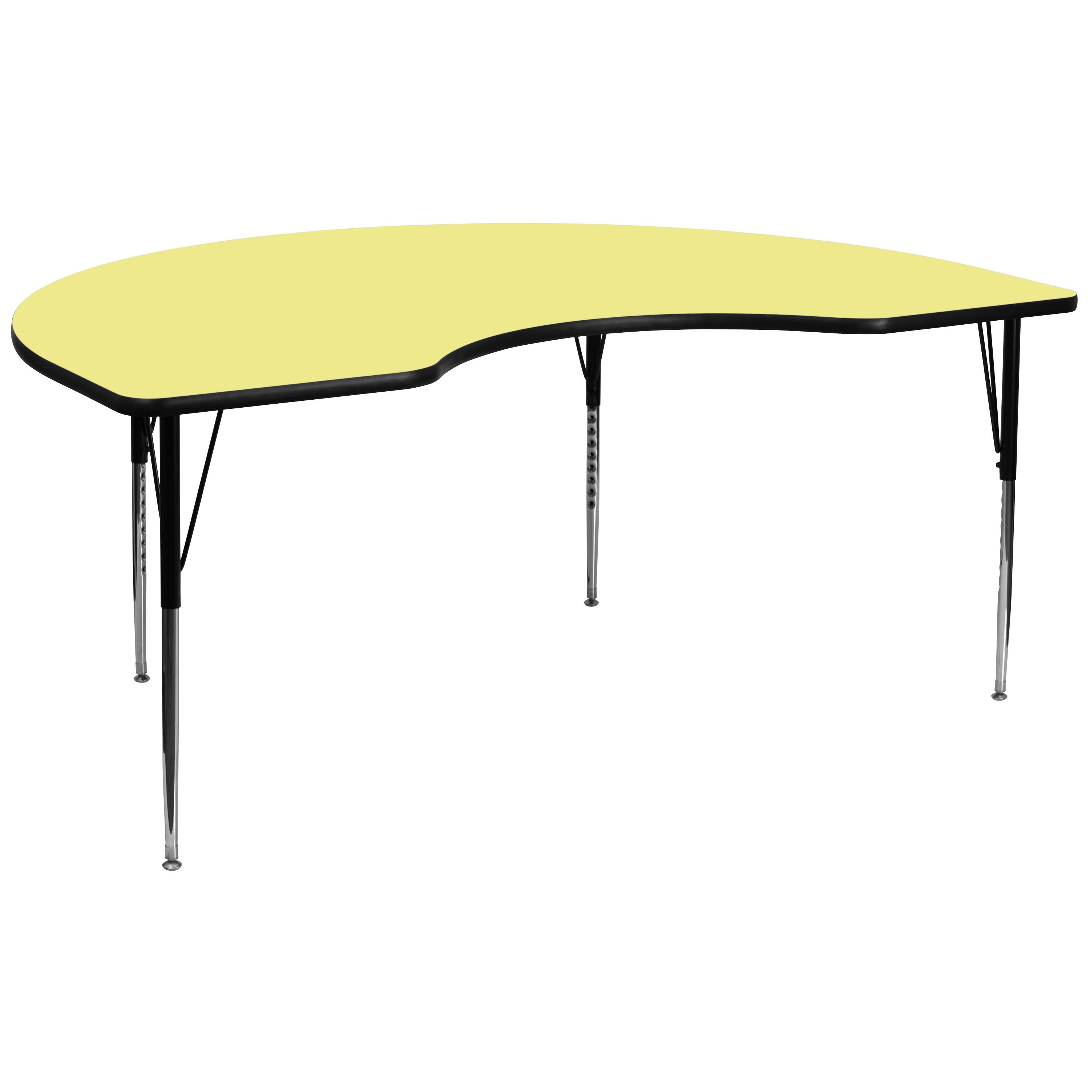 Flash Furniture - Wren 48''W x 96''L Kidney Thermal Laminate Activity Table - Standard Height Adjustable Legs - Yellow