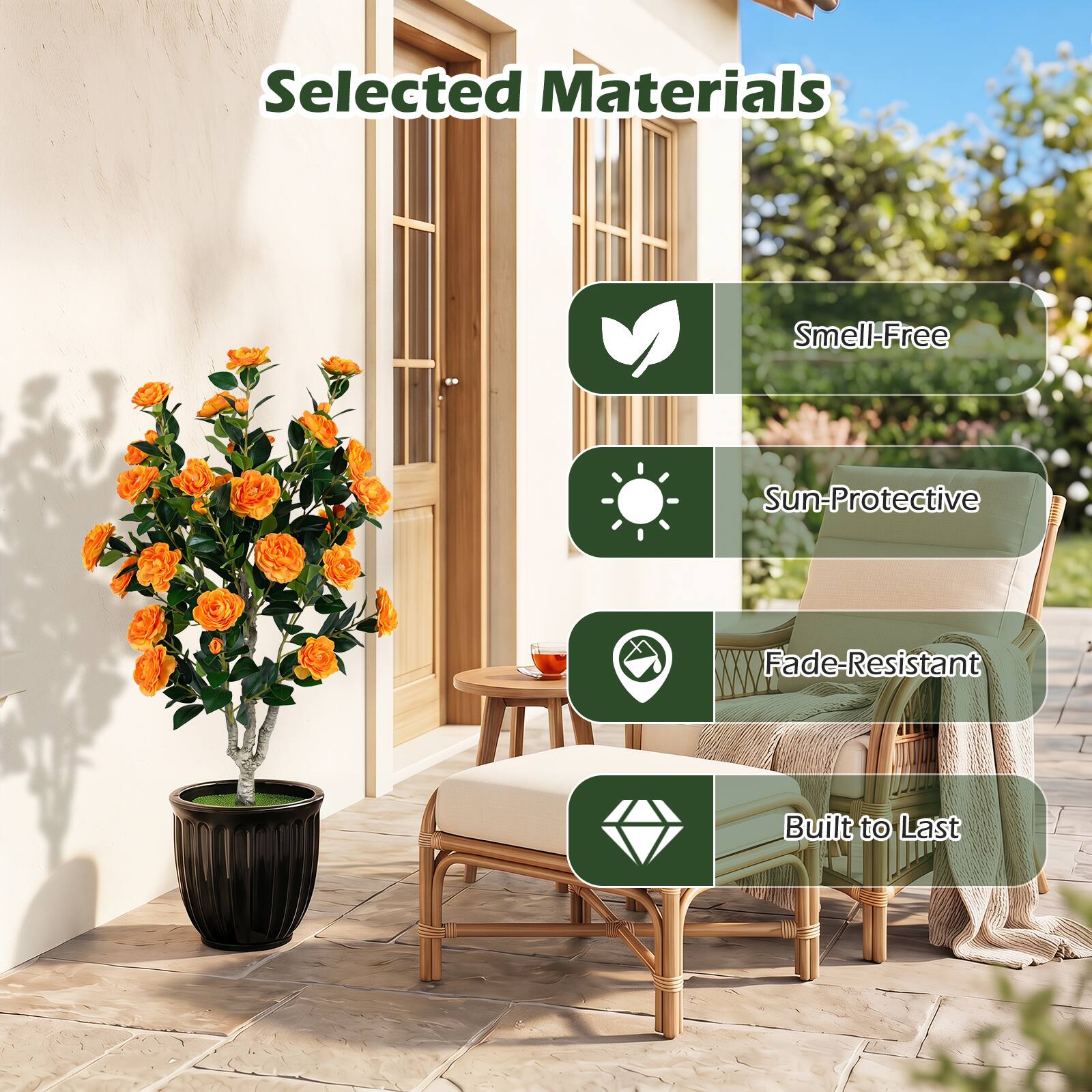 Selected Materials  
- Smell-Free  
- Sun-Protective  
- Fade-Resistant  
- Built to Last