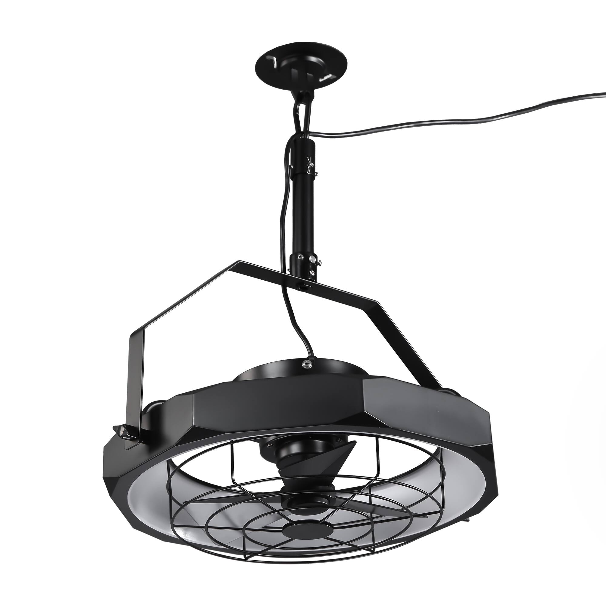 Alt View 4. Parrot Uncle - 20” Matte Black Downrod Mount/ Wall Mount Fan with 3CCT LED Light and Remote, Plug Installation - Black.