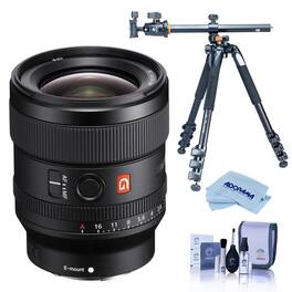 FE 24mm f/1.4 GM Lens for Sony E, Bundle with Takama 3-Section Aluminum Video Tripod with Fluid Head, Cleaning Kit,