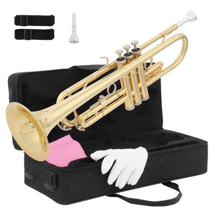 Front. Winado - New Beginner Gold Lacquer Brass Bb Trumpet W/ Portable Case for Student School Band XMS Gift.