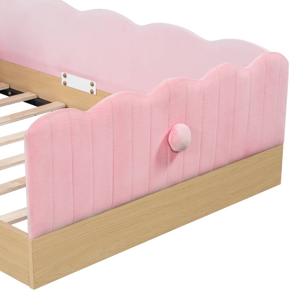 Alt View 8. Loheer - Loheer Twin Upholstered Platform Bed Pink Velvet Kids Bed - Pink.