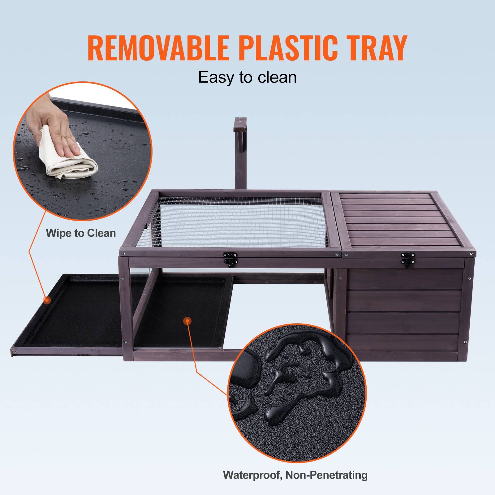 REMOVABLE PLASTIC TRAY  
Easy to clean  

Wipe to Clean  

Waterproof, Non-Penetrating