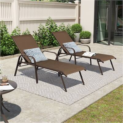 Alt View 6. Crestlive Products - Crestlive Products Set of 2 Brown Metal Frame Adjustbale Chaise Lounge Chair with Texteline Sling Seat - Brown.