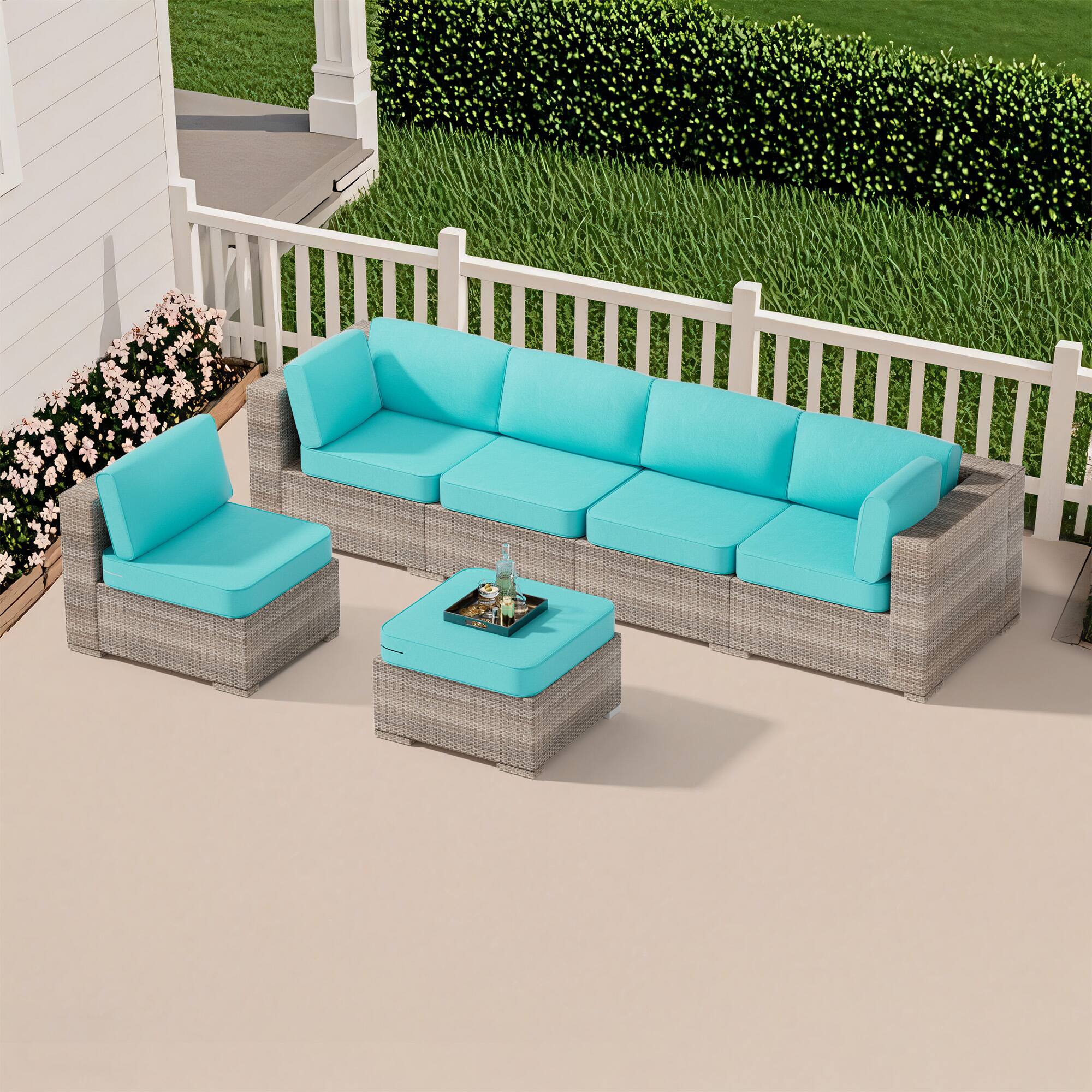 Angle. RYHNUYNE - 14-Piece Outdoor Patio Sofa Cushions,Lake Blue Seat Cushion with Zipper, Water-Resistant Patio Furniture Cushion - Lake blue.