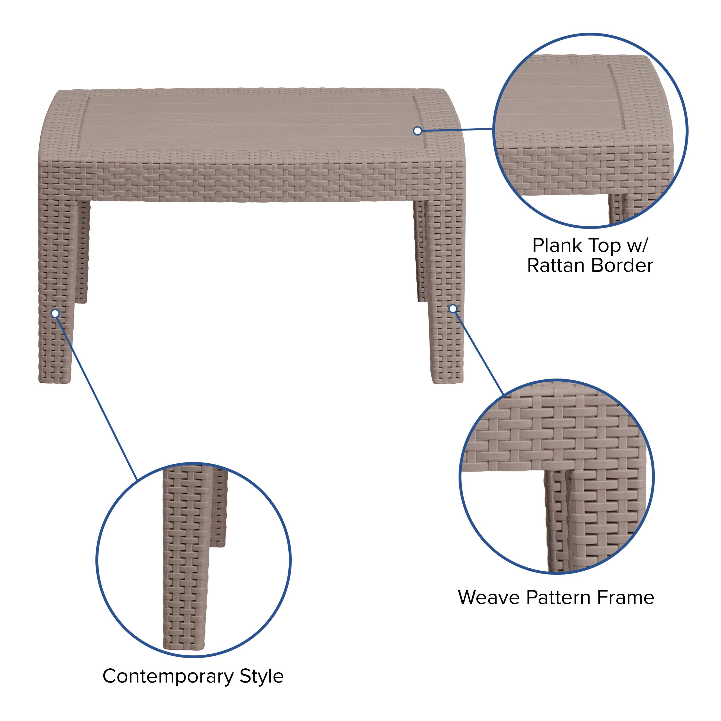 Plank Top w/ Rattan Border  
Weave Pattern Frame  
Contemporary Style