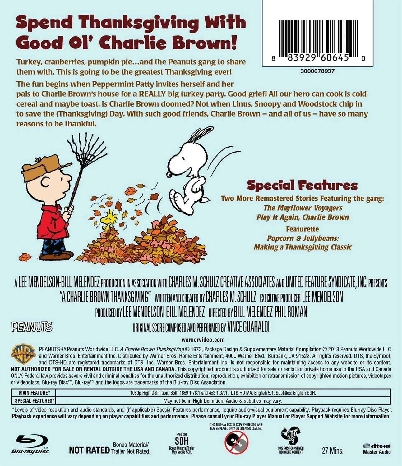 Back. Charlie Brown: A Charlie Brown Thanksgiving [Blu-ray].