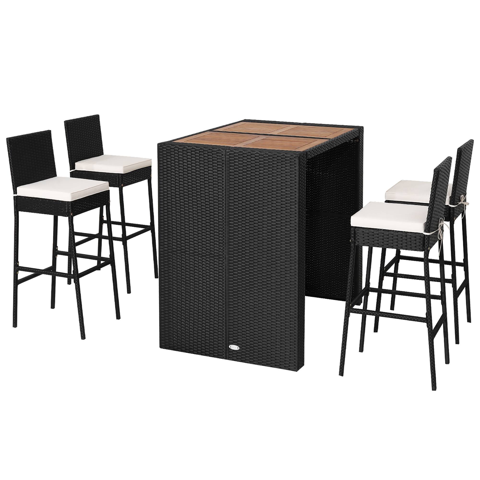 Alt View 9. Costway - Costway 5-Piece Patio PE Wicker Bar Set Outdoor Acacia Wood Dining Table Stool Bistro - Black + Off-White.