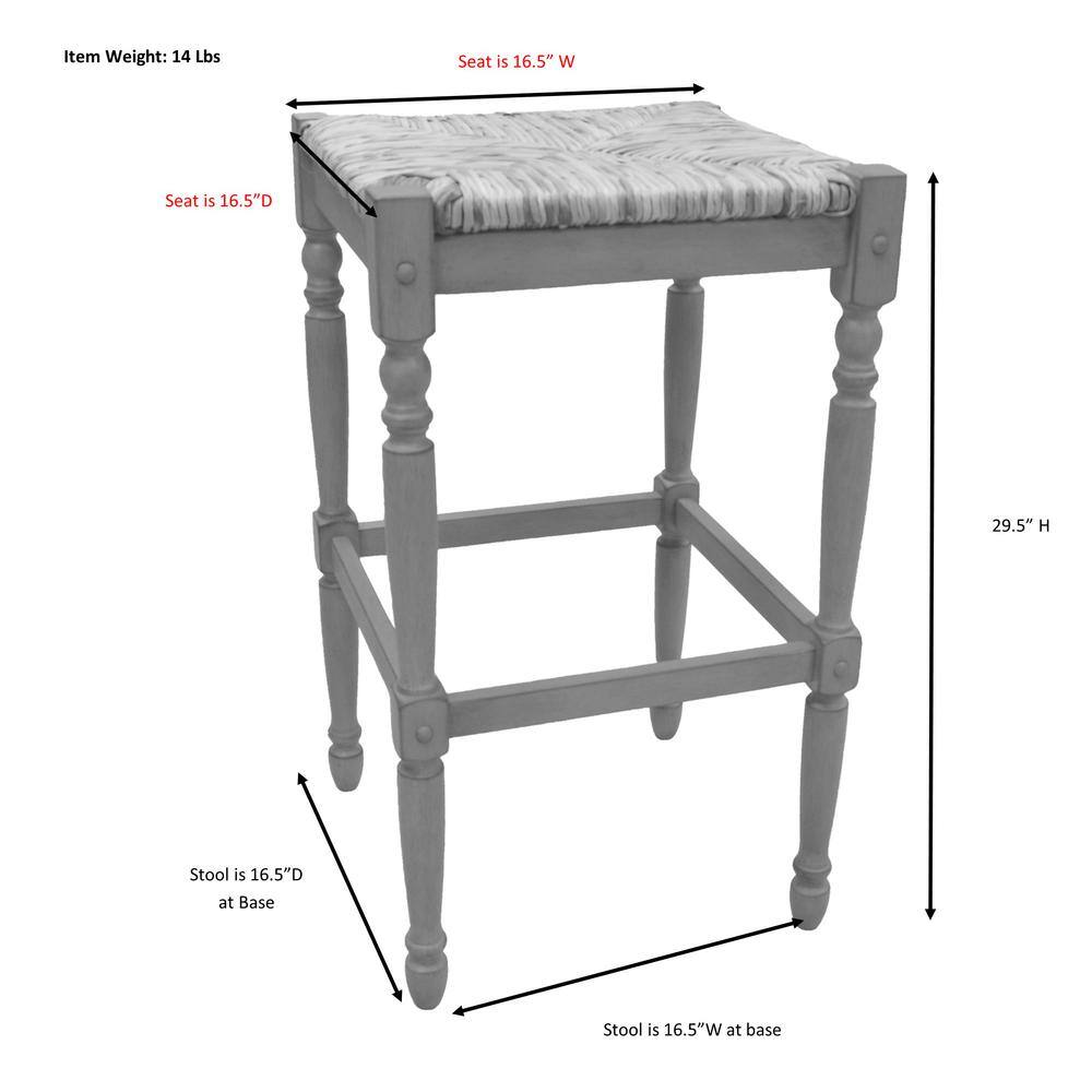 Item Weight: 14 Lbs

Seat is 16.5" W
Seat is 16.5" D

29.5" H

Stool is 16.5" D at Base
Stool is 16.5" W at base