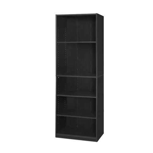 Front. SlickBlue - 71" Tall 5-Shelf Bookcase in Medium Wood Finish for Home Office - Black.