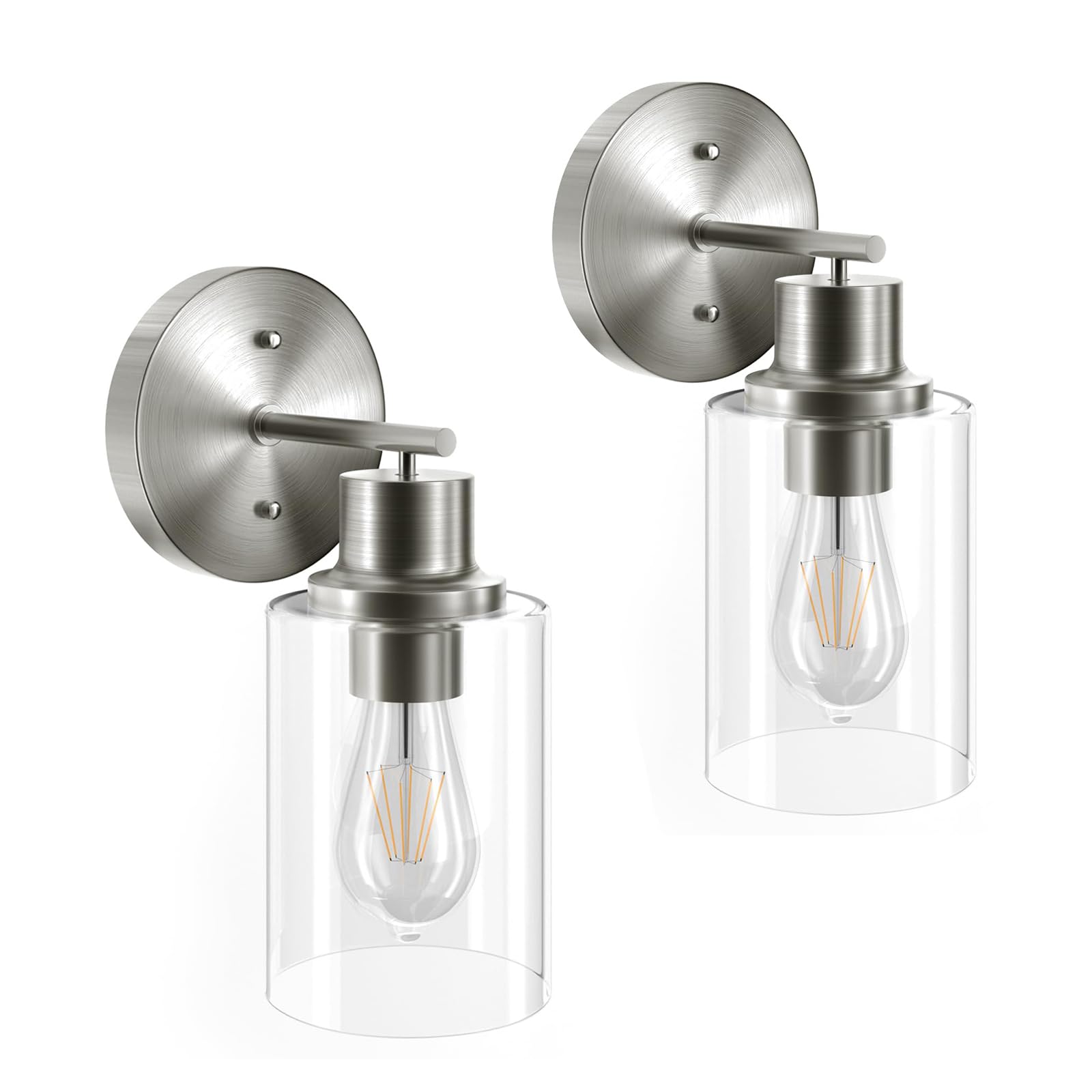 Front. Dazzling Pops - Modern Vanity Light Lights Matte E Bulb Base Over Mirror Farmhouse Style - Nickel 2 Pack 1-Light.