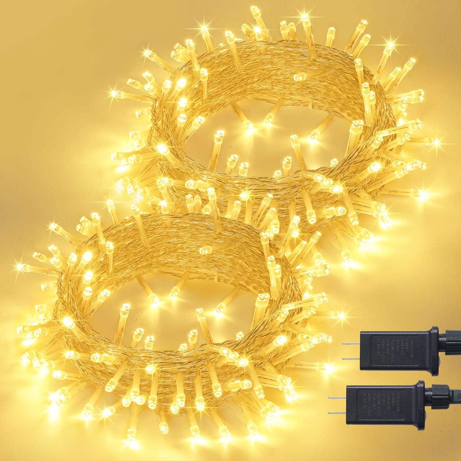 FINEAK - 2-Pack 100-LED 33ft Warm White Connectable Waterproof Christmas Lights