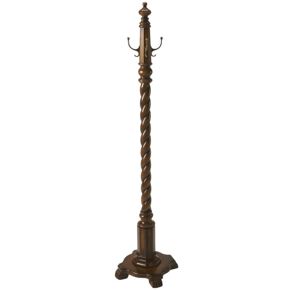 Angle. Starlight Canyon Home - Traditional Wood Hall Tree Coat Rack Floor Stand with Hooks for Entryway - Dark Brown.