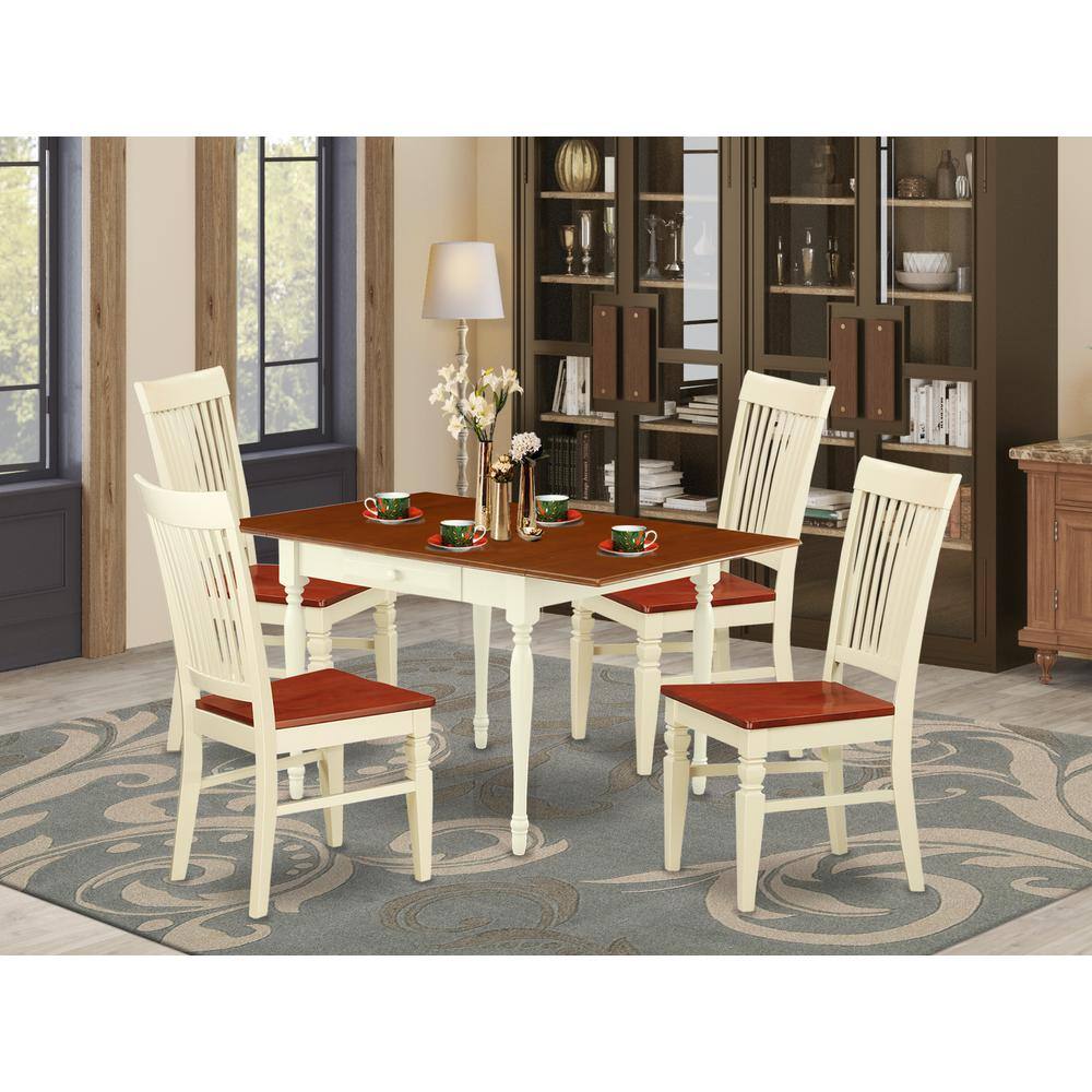 Left. East West Furniture - Dining Room Set Buttermilk & Cherry - Brown.
