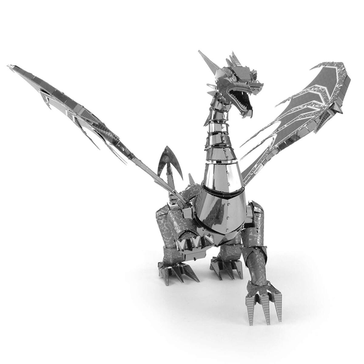 Alt View 3. Metal Earth - Metal Earth Premium Series Silver Dragon 3D Metal Model Kit Fascinations - Silver.