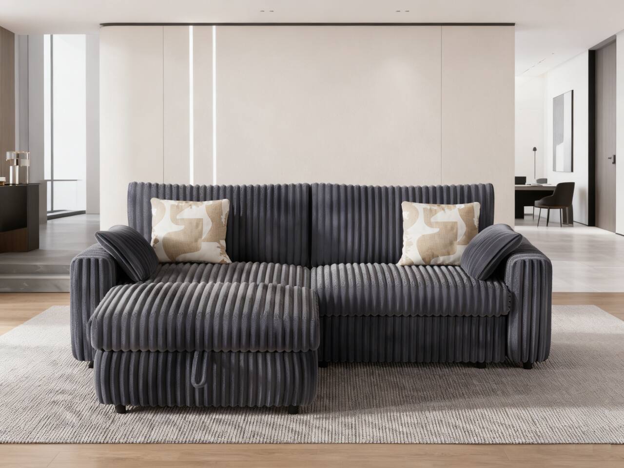 Vipbear - 93.5" Modern Oversized Modular Sectional Sofa with Storage ottoman, Plush Corduroy Fabric,Tool-Free Assembly - Dray