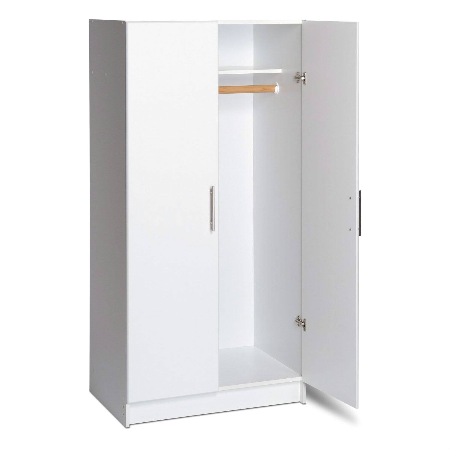 Hivvago - 2-Door Wardrobe Cabinet with Hanging Rail and Storage Shelf - White