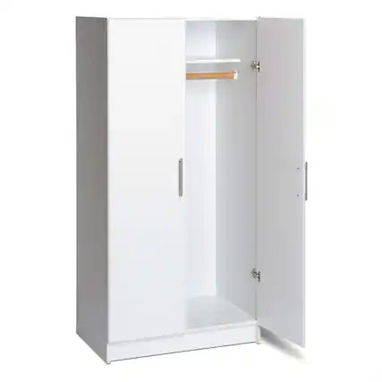 Front. Hivvago - White 2-Door Wardrobe Cabinet with Hanging Rail and Storage Shelf - White.