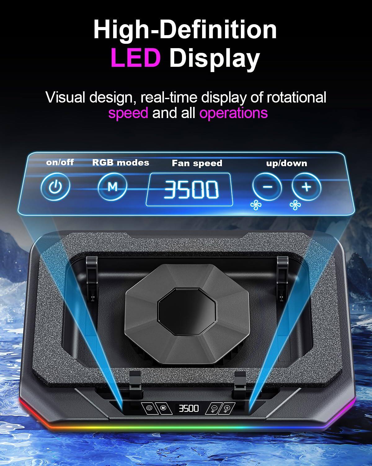 High-Definition LED Display  
Visual design, real-time display of rotational speed and all operations  

Fan speed M 3500 up/down
