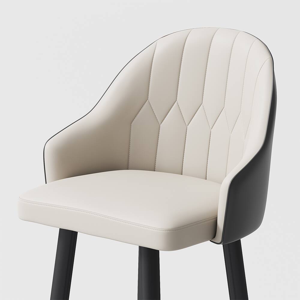 Alt View 1. POVISON - 24" Modern Counter Stools Set of 2, Leather Bar Stools with Backs, Upholstered Bar Stools, Beige Bar Stools, Black - Black PU Leather.