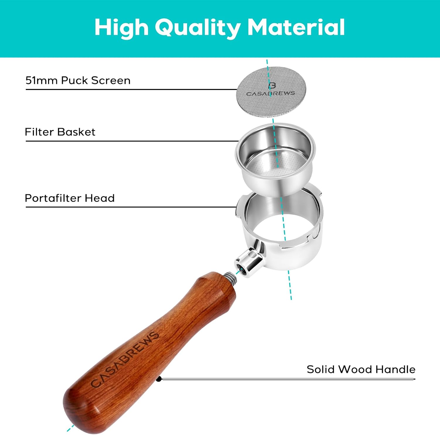 High Quality Material

51mm Puck Screen

Filter Basket

Portafilter Head

Solid Wood Handle