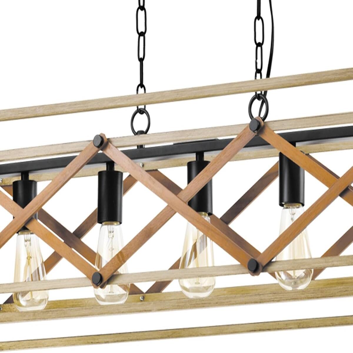 Alt View 3. Loheer - Loheer 5-Light Kitchen Island Chandelier, Black and Wood Farmhouse Pendant Light.