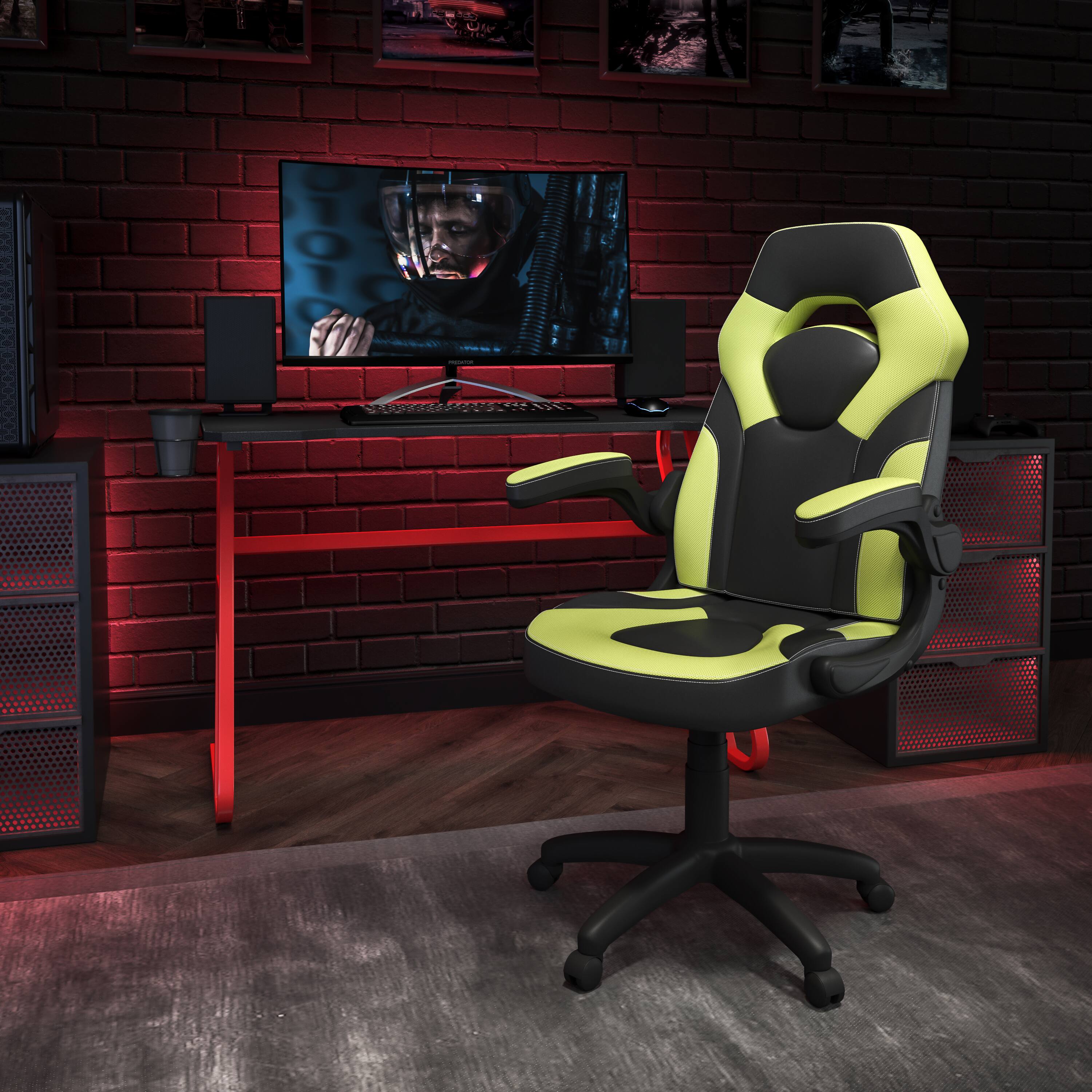 Alt View 1. Emma + Oliver - Gaming Desk and Racing Chair Set with Cup Holder and Headphone Hook - Green.