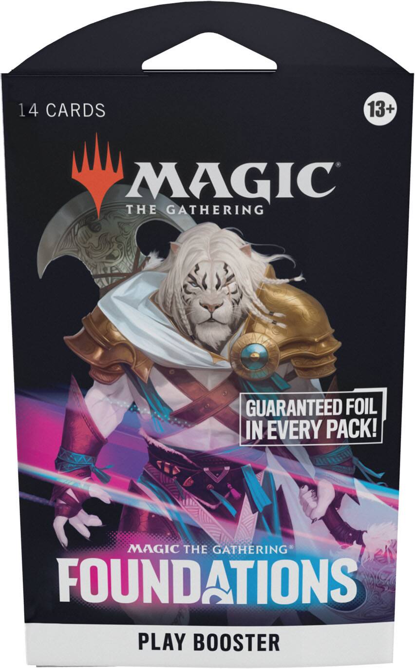 14 cards in a Magic the Gathering play booster. The pack guarantees a foil card in every pack.