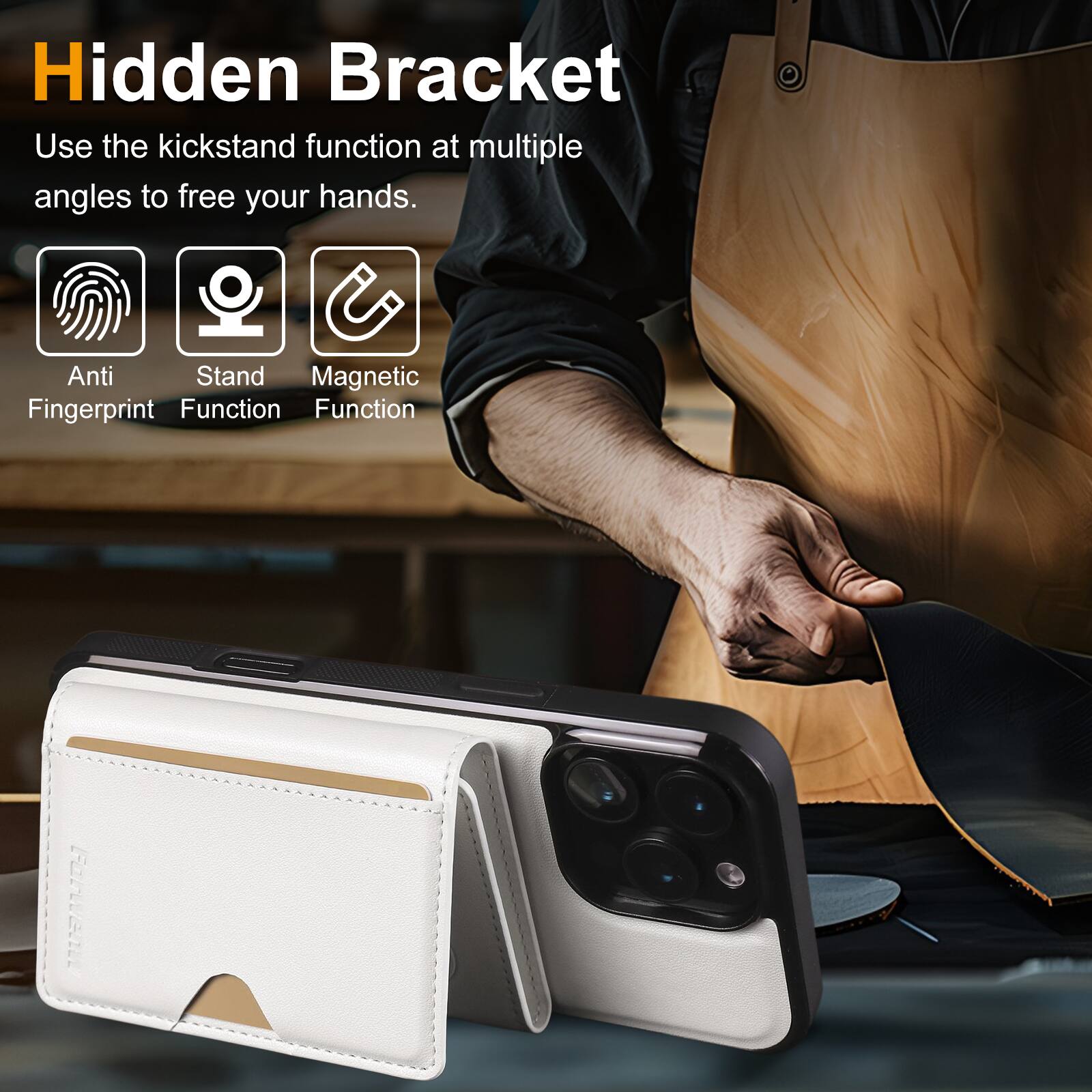 Hidden Bracket

Use the kickstand function at multiple angles to free your hands.

- Anti Fingerprint
- Stand Function
- Magnetic Function