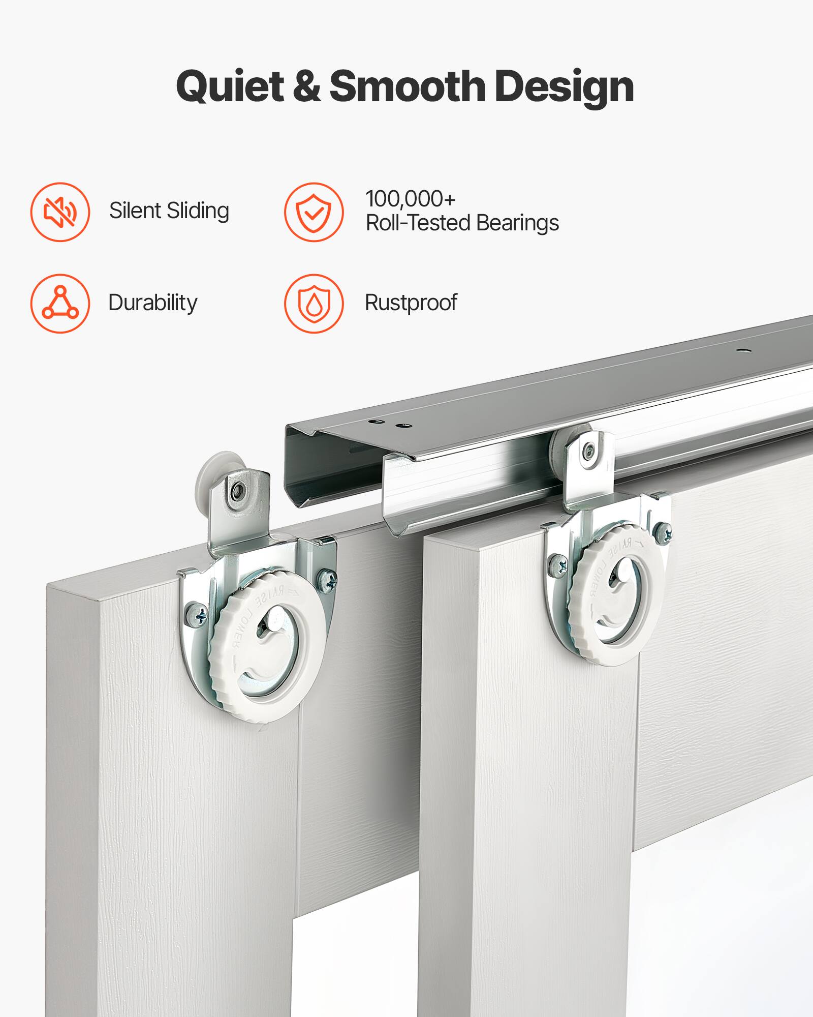 Quiet & Smooth Design  
Silent Sliding  
100,000+ Roll-Tested Bearings  
Durability  
Rustproof  

RAISE OMEY RAISE ASarouEn LOWER