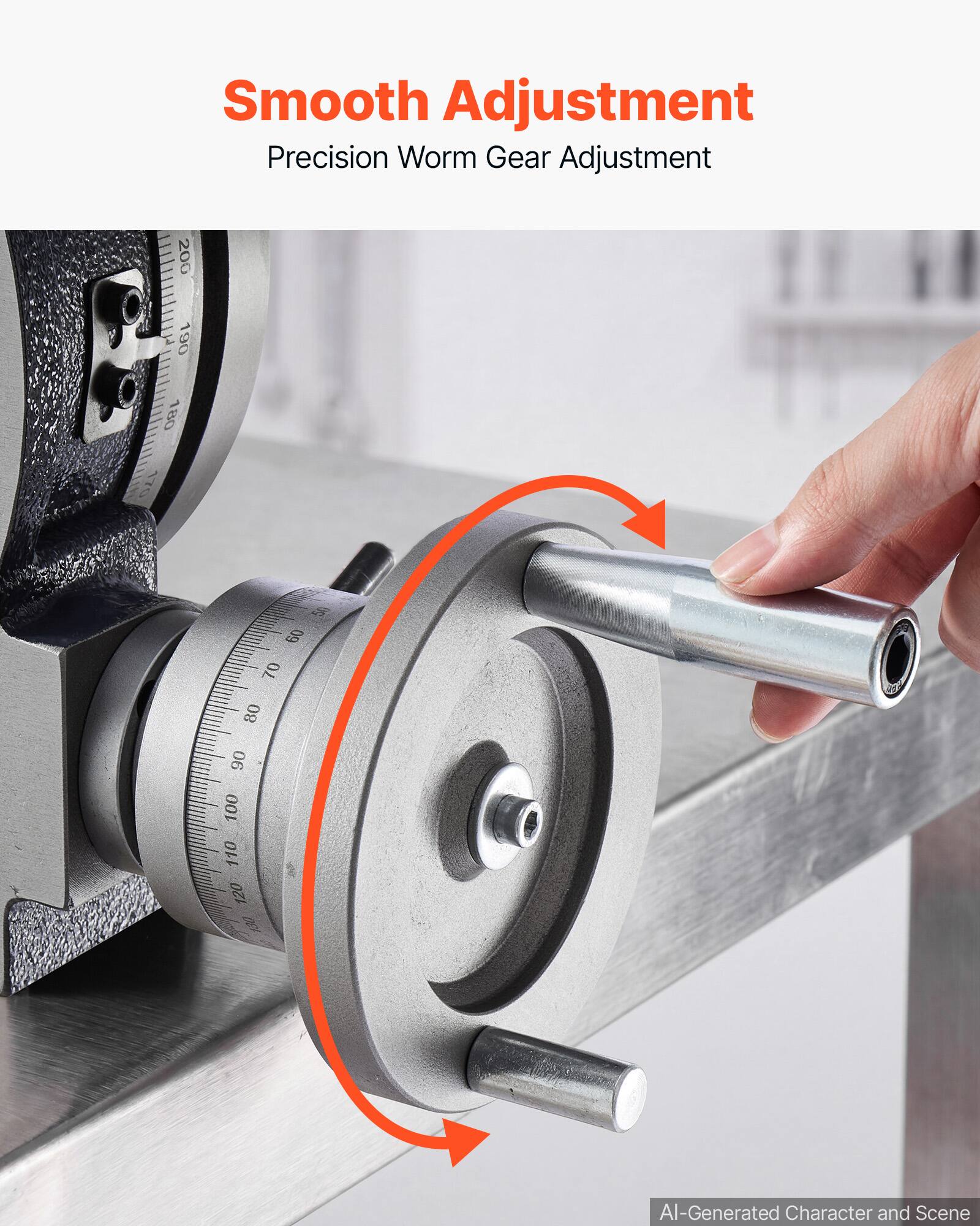 Smooth Adjustment  
Precision Worm Gear Adjustment  

200 190 !!!!!!!!! 180 170  
50 09 70 80 06 100 110 120 130  

AI-Generated Character and Scene