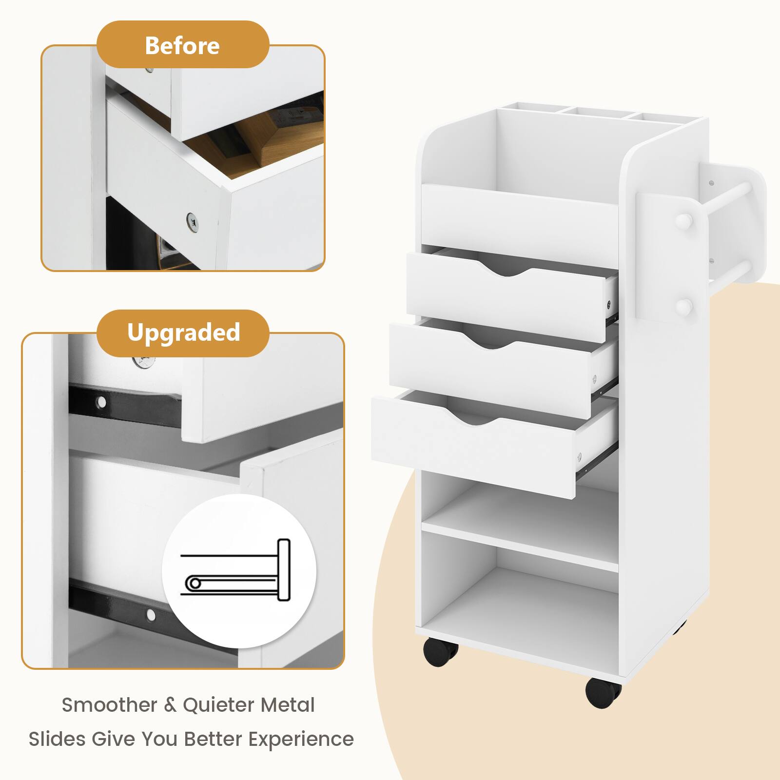 Before, Upgraded, Smoother & Quieter Metal Slides Give You Better Experience