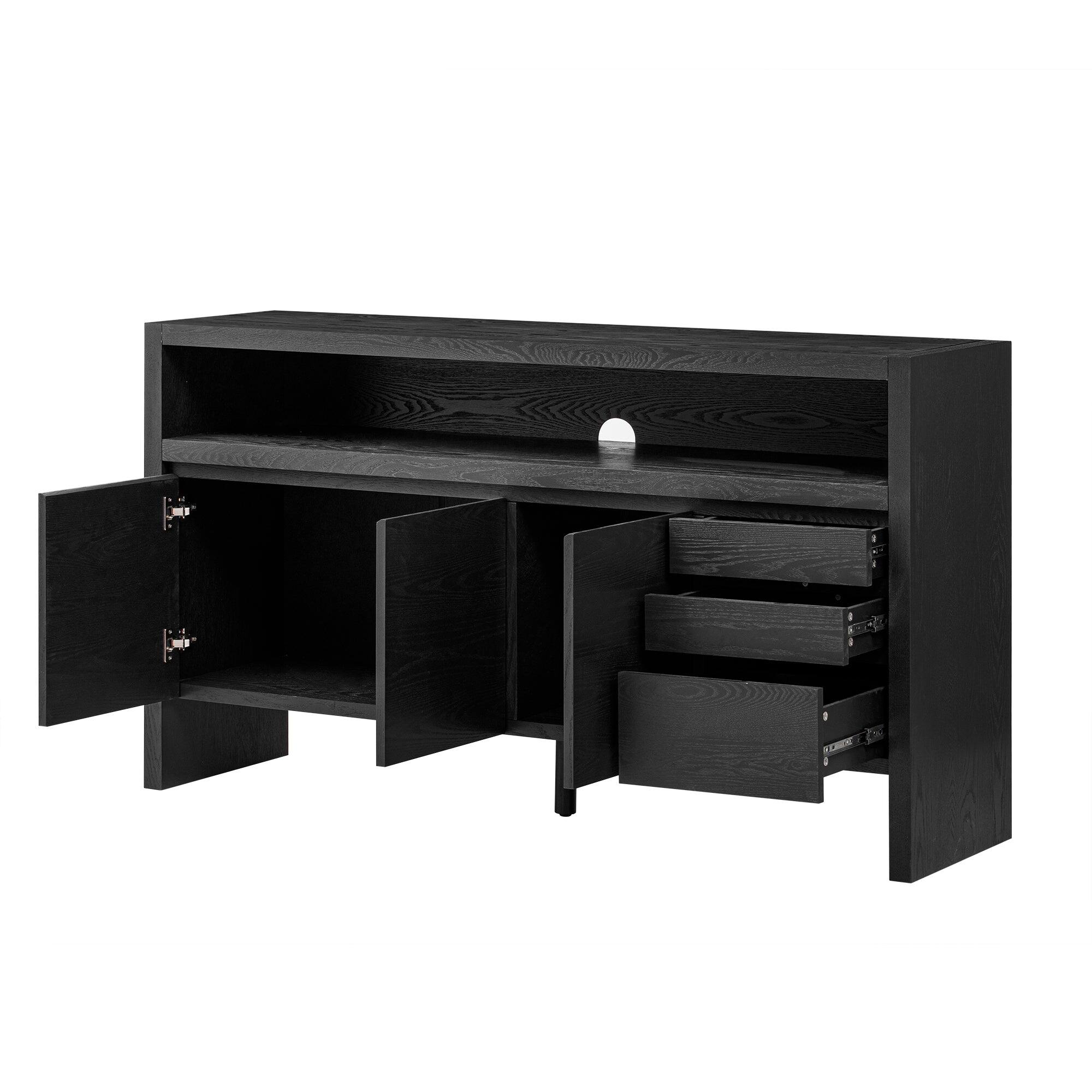 Alt View 5. Boyel Living - 60-Inch Modern 3-Door Sideboard with Drawers and Shelf - Versatile Ash Wood Storage Cabinet in Black - Black.